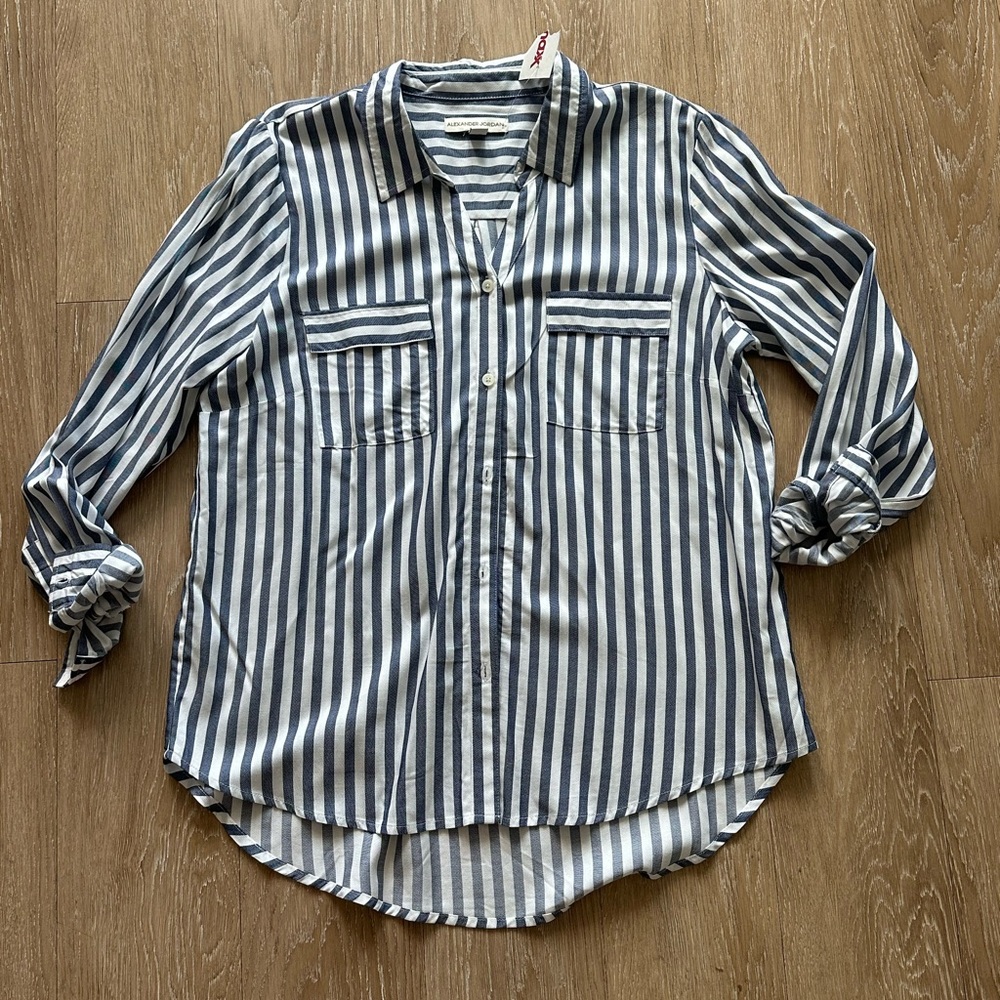 NWT blue and white striped button down